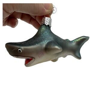 Old World Christmas Great White Shark Glass Ornament Glitter Nautical Sea Life